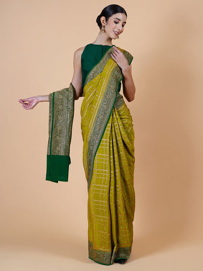 Mandapa Olive & Green Khaddi Georgette Sari