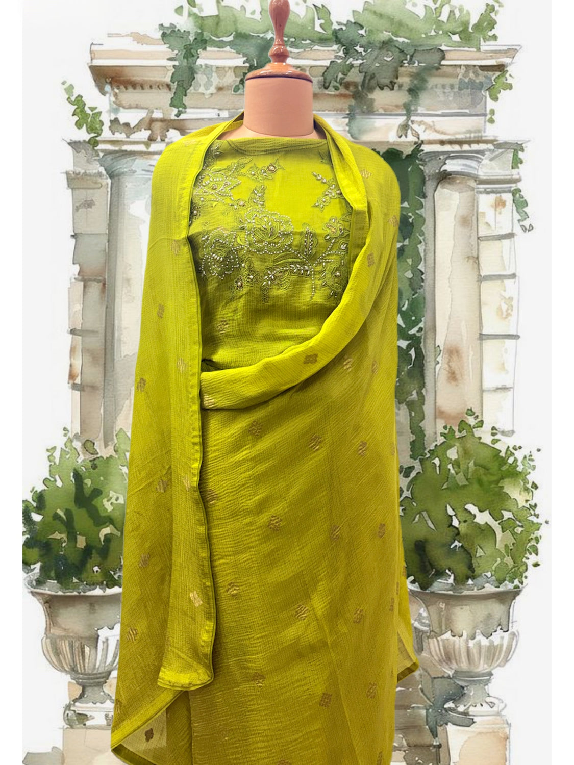 Effervescent Lime Green Tissue Crepe Sari