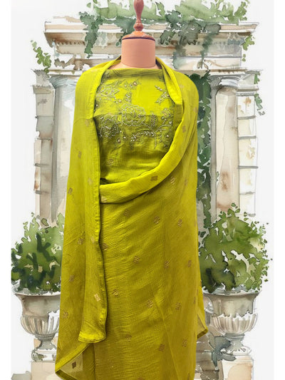 Effervescent Lime Green Tissue Crepe Sari