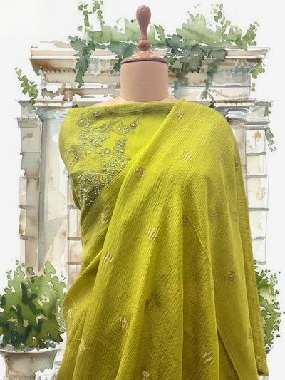 Effervescent Lime Green Tissue Crepe Sari