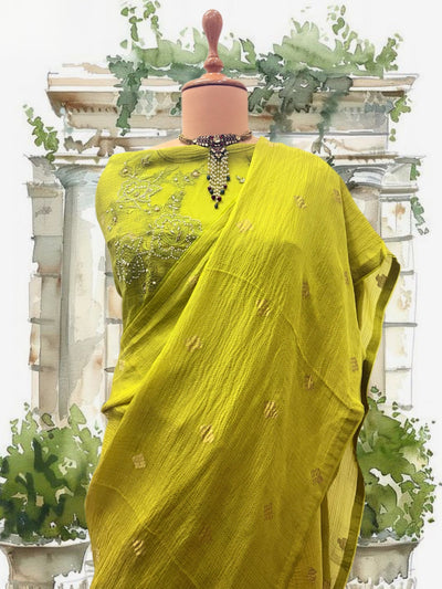 Effervescent Lime Green Tissue Crepe Sari
