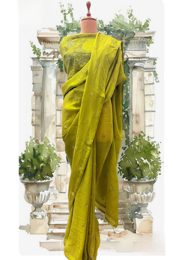 Effervescent Lime Green Tissue Crepe Sari