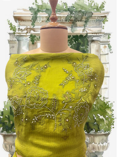 Effervescent Lime Green Tissue Crepe Sari