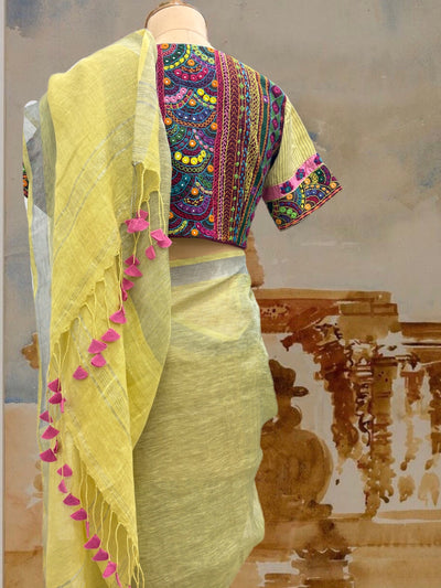 Dharwad Green Tissue Linen Saree