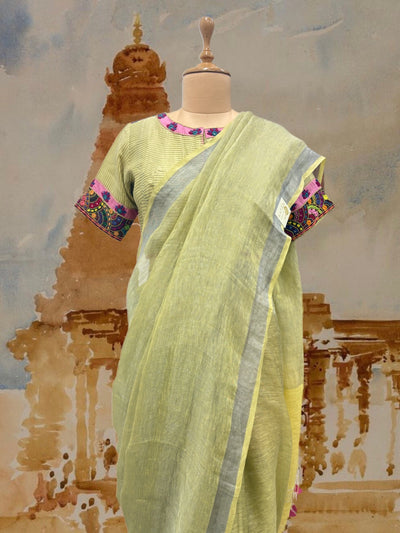 Dharwad Green Tissue Linen Saree