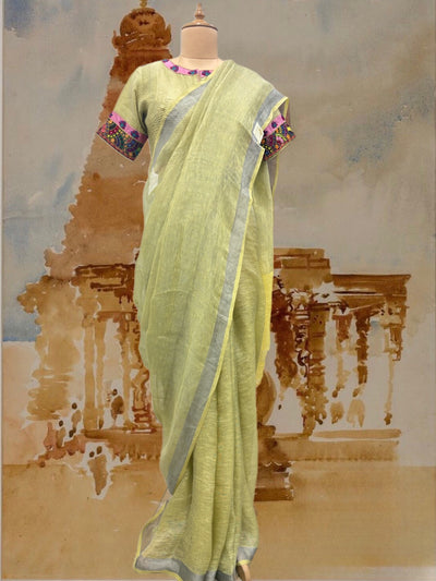 Dharwad Green Tissue Linen Saree