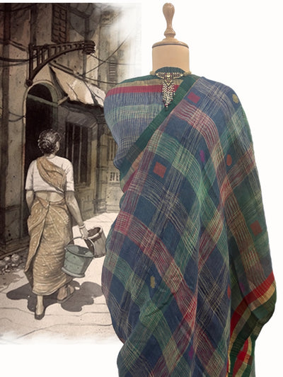 Neelkanth Blue Linen Gamcha Sari