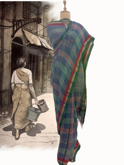 Neelkanth Blue Linen Gamcha Sari