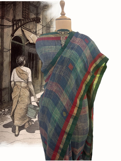 Neelkanth Blue Linen Gamcha Sari