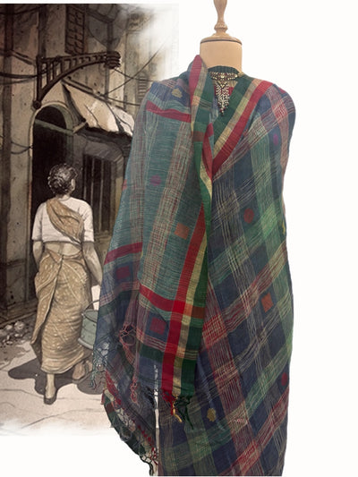 Neelkanth Blue Linen Gamcha Sari