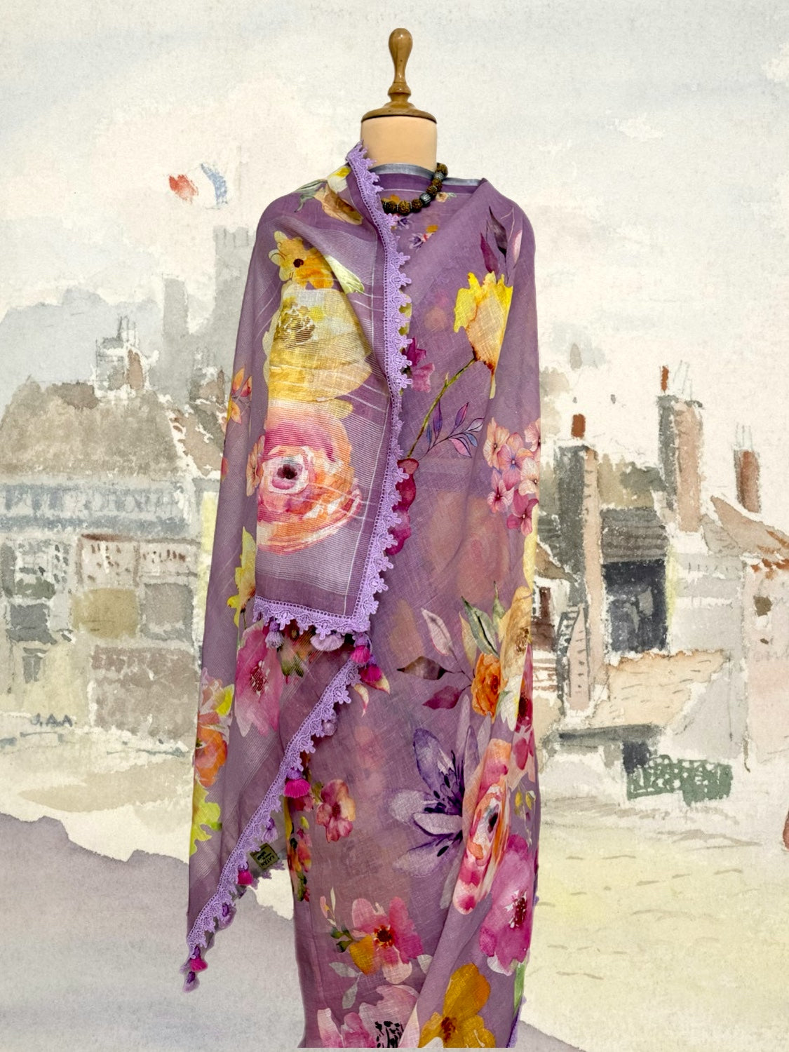 Orchid Mauve Printed Linen Saree