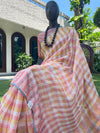Pina Colada Peach Checks Linen Saree