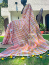 Pina Colada Peach Checks Linen Saree