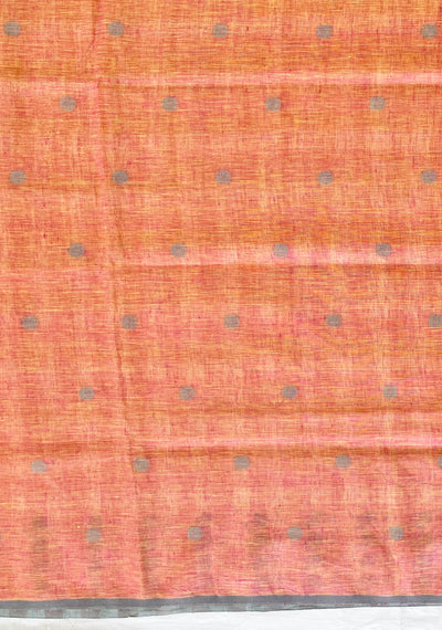 Pina Colada Peach Checks Linen Saree