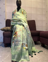 Primrose Green Printed Linen Saree