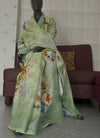 Light Green Printed Linen Saree