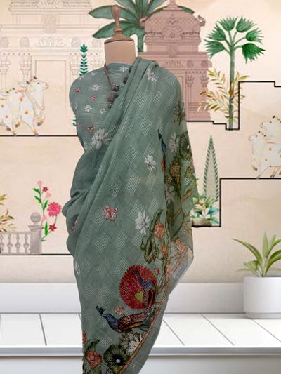 Megh Malhar Sea Green Linen Sari