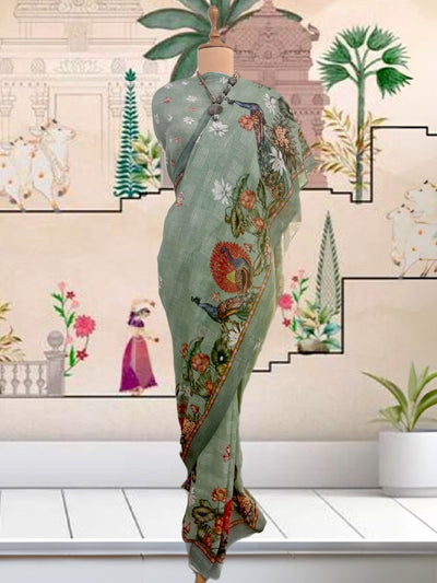 Megh Malhar Sea Green Linen Sari
