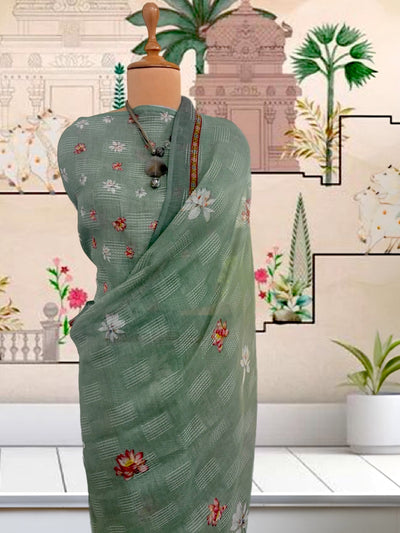 Megh Malhar Sea Green Linen Sari