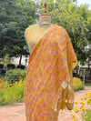 Daffodil Yellow Printed Linen Saree