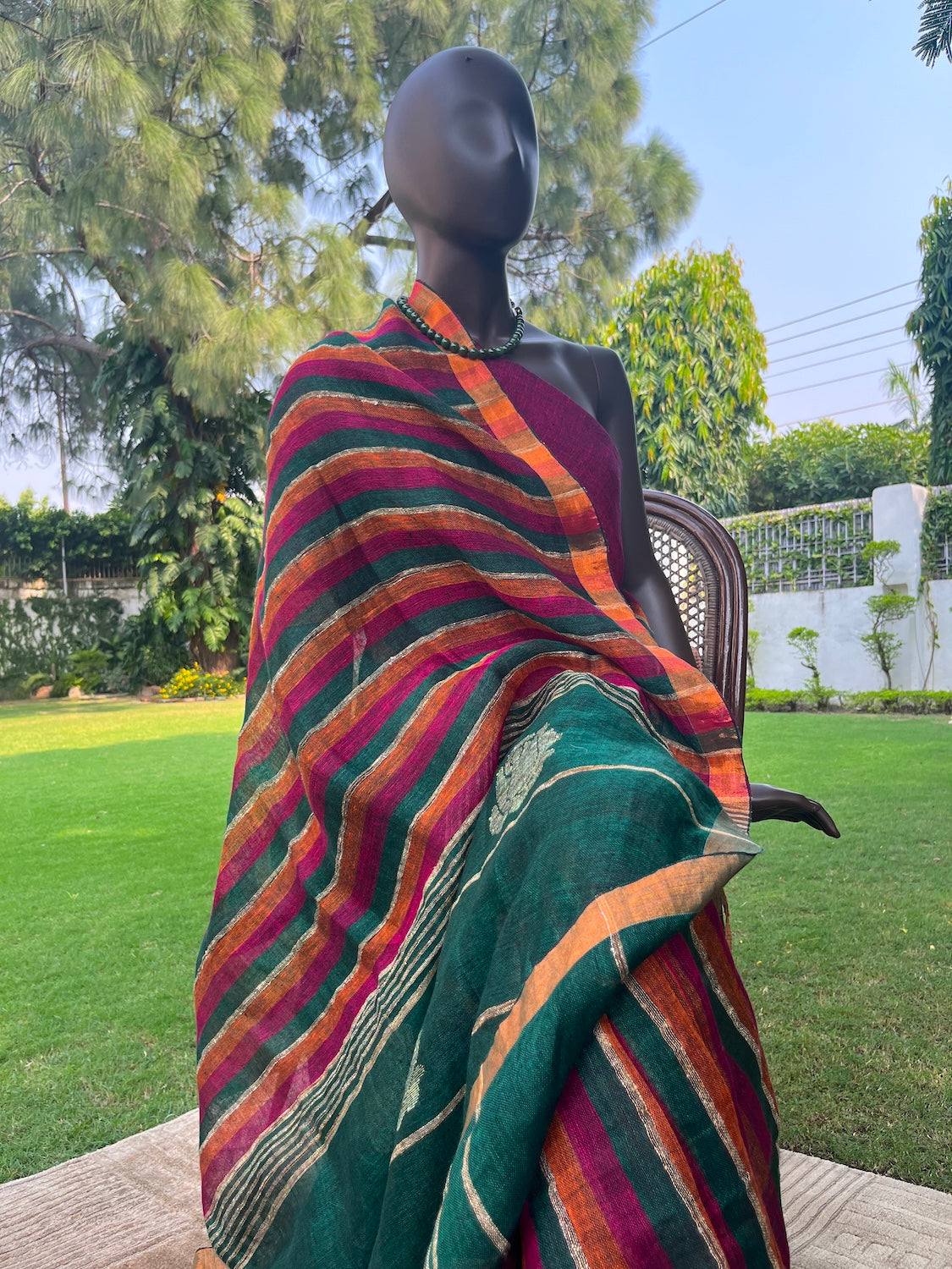 Varkala Green Stripe Linen Saree
