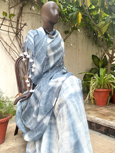 Smokey Grey Linen Saree