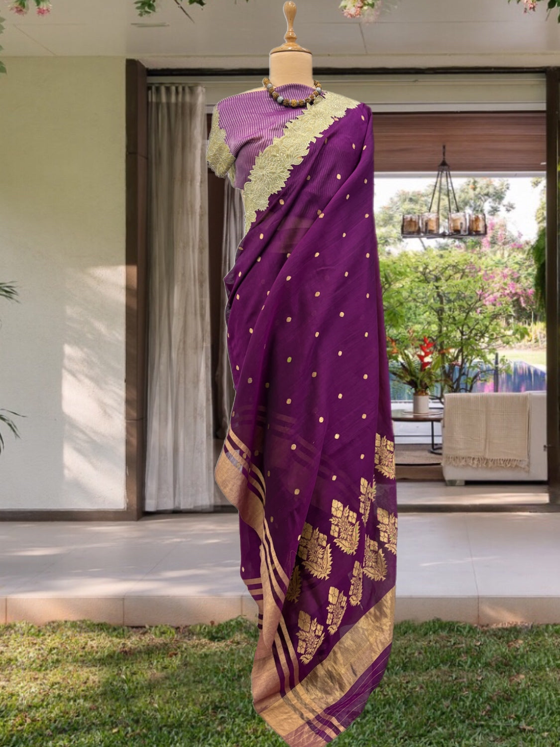 Avantika purple Cutwork Cotton Sari