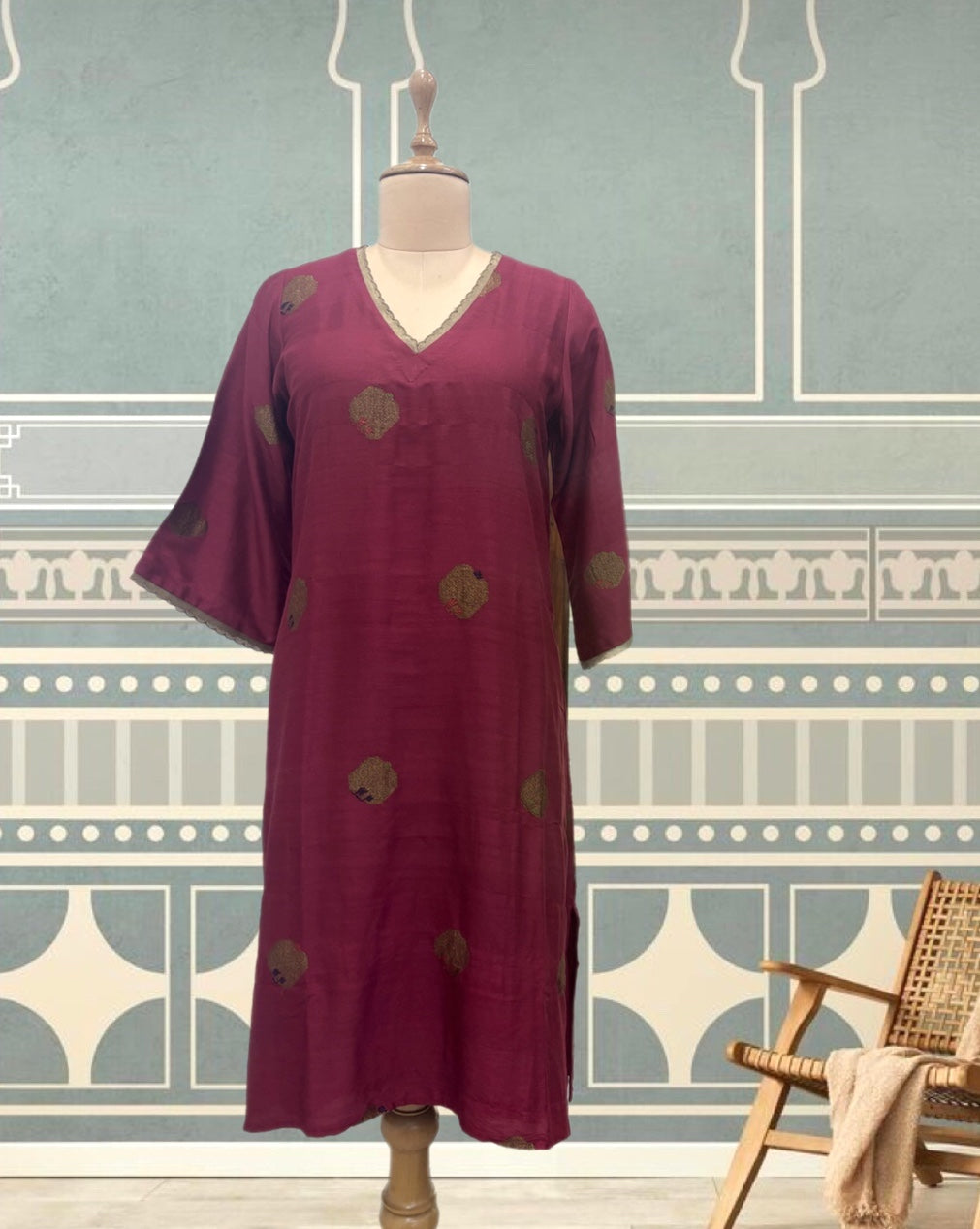 Maroon Antique Boota Matka Georgette Kurta