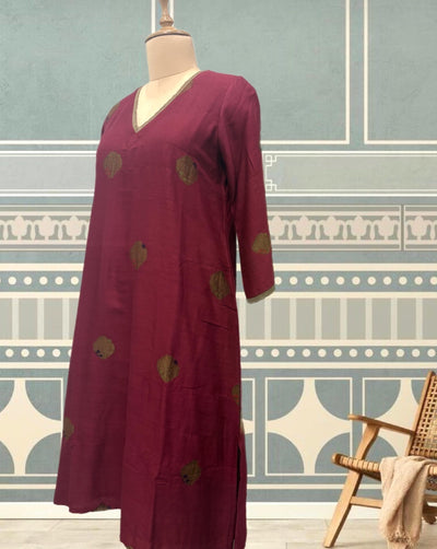 Maroon Antique Boota Matka Georgette Kurta