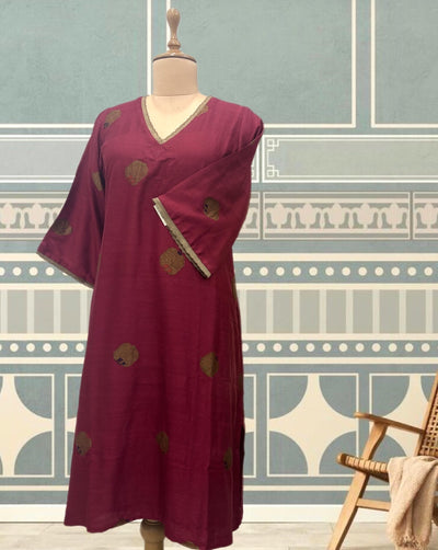Maroon Antique Boota Matka Georgette Kurta