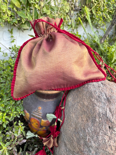 Talking Bird Maroon Tissue Potli
