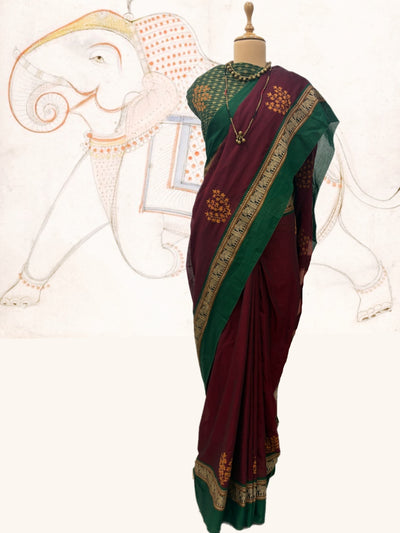 Coorg Maroon Embroidered Cotton Saree
