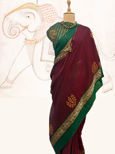 Coorg Maroon Embroidered Cotton Saree