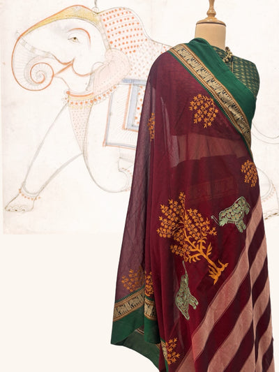Coorg Maroon Embroidered Cotton Saree