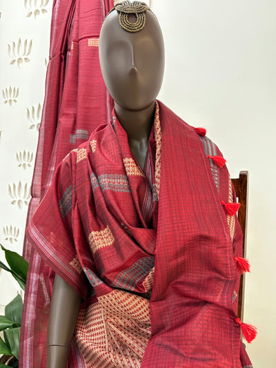 Maroon Cotton Silk Checks Saree
