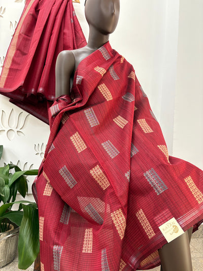 Maroon Cotton Silk Checks Saree