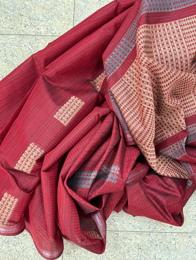 Maroon Cotton Silk Checks Saree