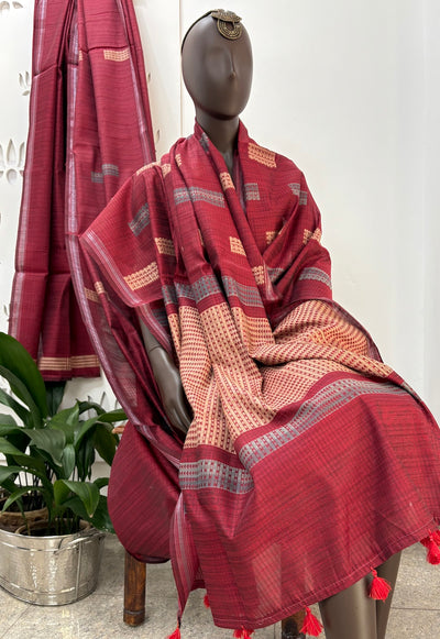 Maroon Cotton Silk Checks Saree