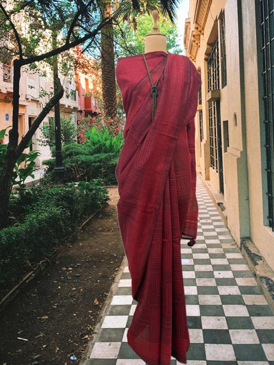 Omaja Maroon Moonga Cotton Saree