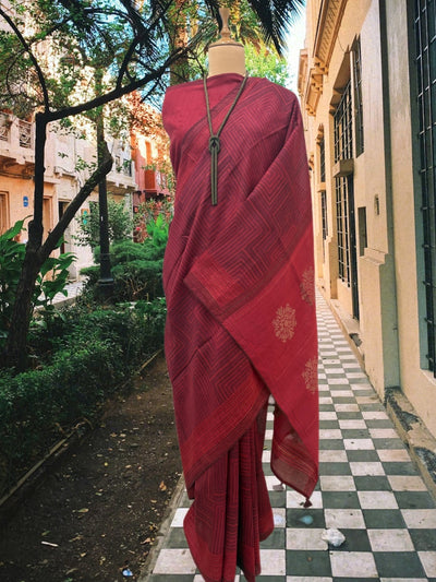 Omaja Maroon Moonga Cotton Saree