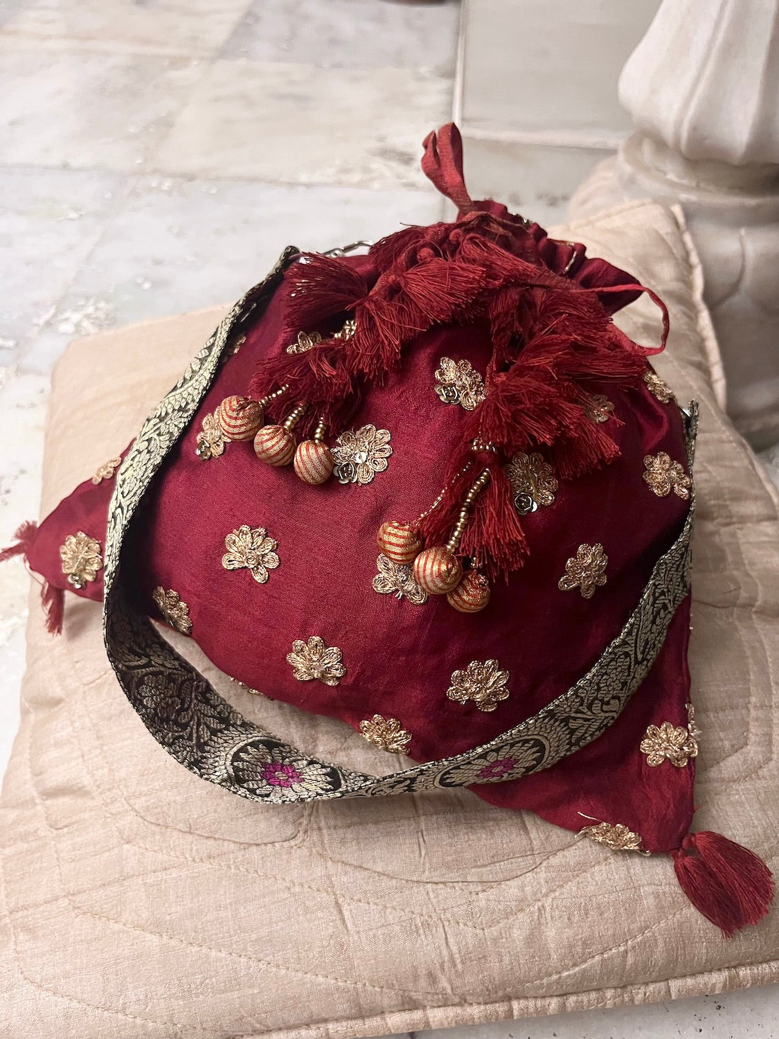 Aparajita Maroon Silk Potli