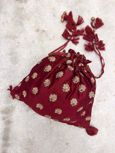 Aparajita Maroon Silk Potli