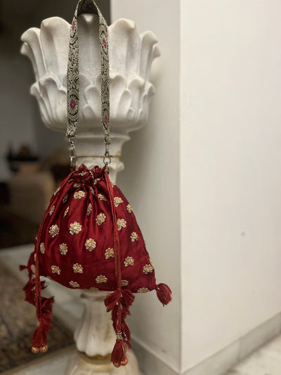 Aparajita Maroon Silk Potli