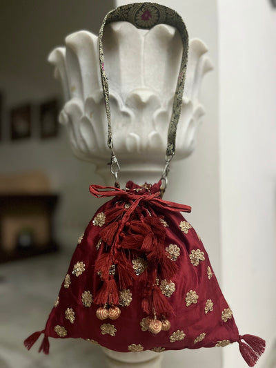 Aparajita Maroon Silk Potli