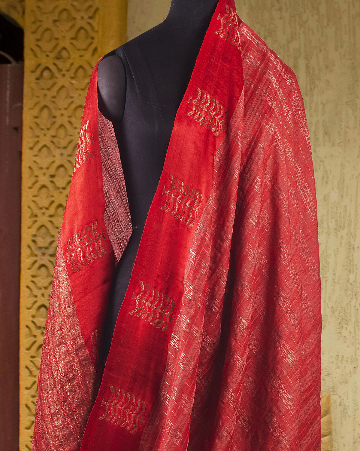 Naureen Maroon Stripe Moonga Saree