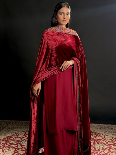 Sindhu Maroon Velvet Jamawar Dupatta