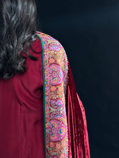 Sindhu Maroon Velvet Jamawar Dupatta