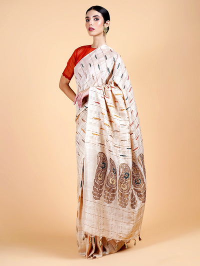 Nirvana Beige Gold Matka Georgette Sari