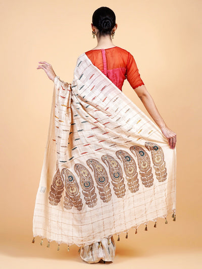 Nirvana Beige Gold Matka Georgette Sari