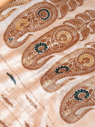 Nirvana Beige Gold Matka Georgette Sari